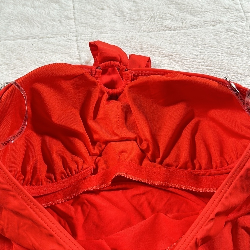 MICHAEL KORS Red Orange Blouson Full Coverage Tie Halter One Piece Swimsuit 10 - Picture 10 of 12